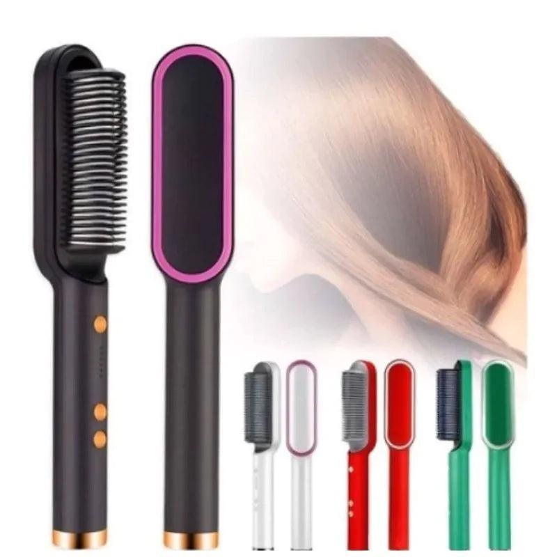 New 2 In 1 Hair Straightener Hot Comb Negative Ion Curling Tong Dual-purpose Electric Hair Brush - Glim N Style