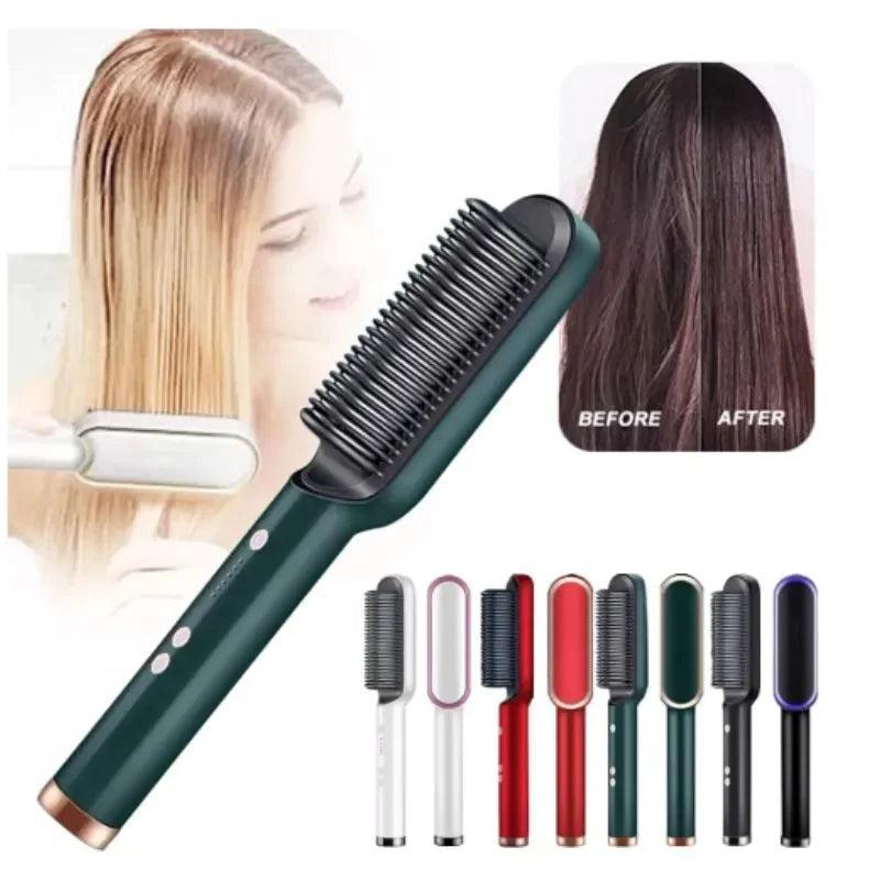New 2 In 1 Hair Straightener Hot Comb Negative Ion Curling Tong Dual-purpose Electric Hair Brush - Glim N Style