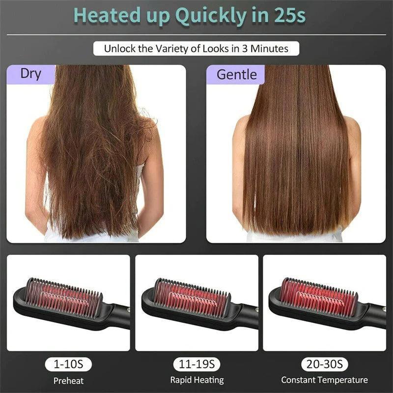 New 2 In 1 Hair Straightener Hot Comb Negative Ion Curling Tong Dual-purpose Electric Hair Brush - Glim N Style