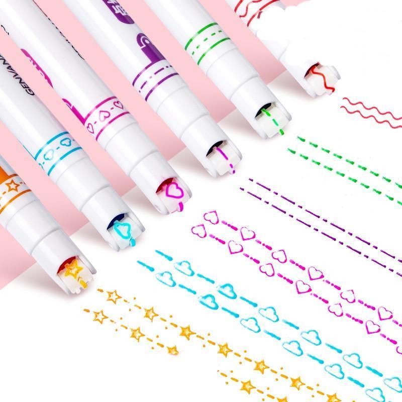6 Pcs Line Shaped Colorful Stamp Markers - Glim N Style