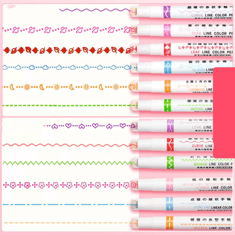 6 Pcs Line Shaped Colorful Stamp Markers - Glim N Style
