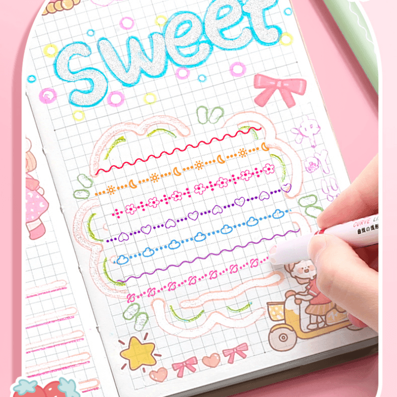 6 Pcs Line Shaped Colorful Stamp Markers - Glim N Style