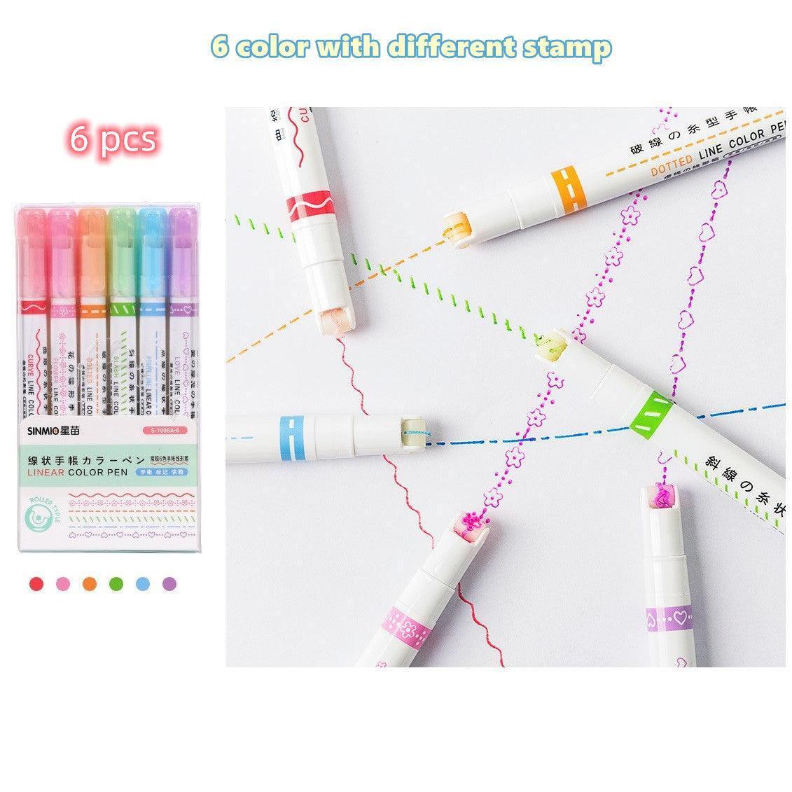 6 Pcs Line Shaped Colorful Stamp Markers - Glim N Style