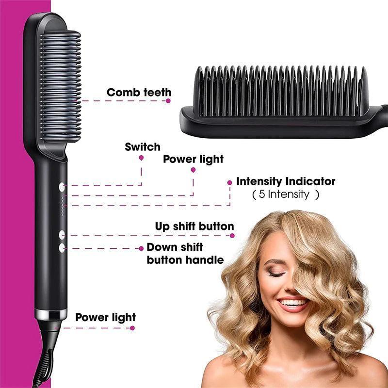 New 2 In 1 Hair Straightener Hot Comb Negative Ion Curling Tong Dual-purpose Electric Hair Brush - Glim N Style